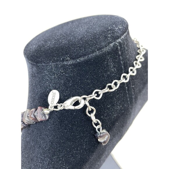 Chico’s Stone Beaded Medallion Necklace Brown Tan Silver - Picture 3 of 8